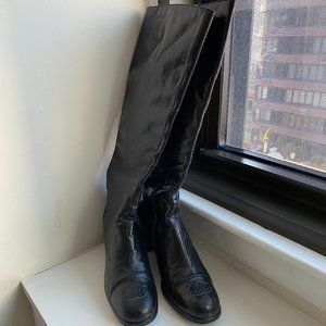 Chanel Interlocking CC Logo Black Leather Boots